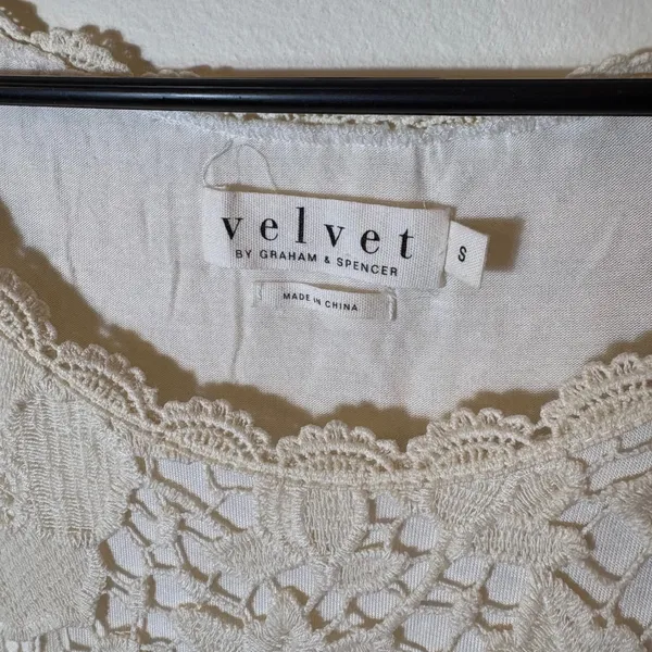 Velvet by Graham & Spencer Lace Dress Crochet‎ Overlay Cream Floral Size Small - Image 4