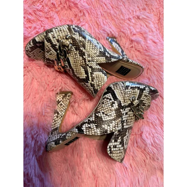 White House Black Market Snakeskin Print Chain Heel shoe‎ 6M glam boho Y2K brown - Image 5