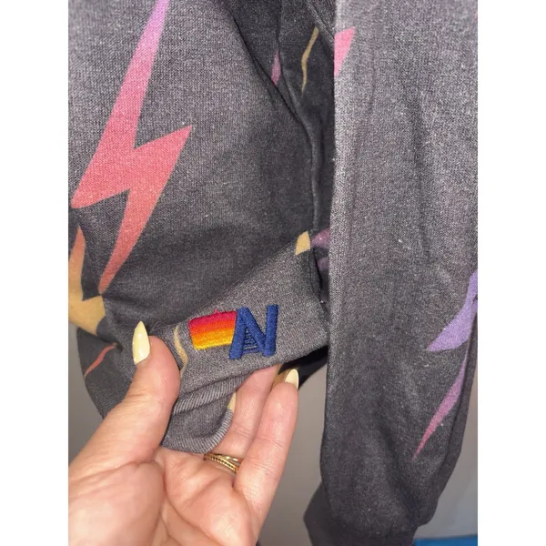 aviator nation lightning bolt sweatshirt all over print crew neck medium - Image 3