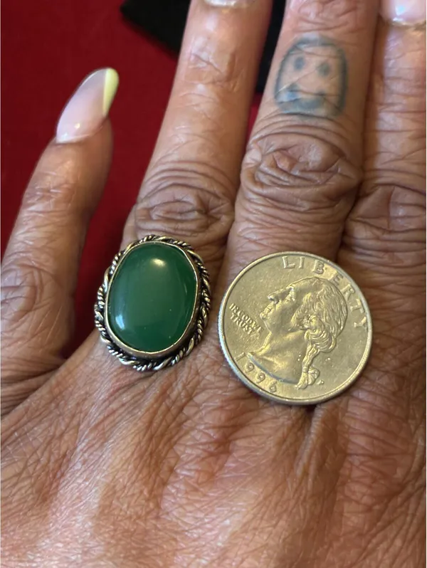 Silver Green Onyx Statement Ring Boho Rope Trim Sz 7.5 - Image 7