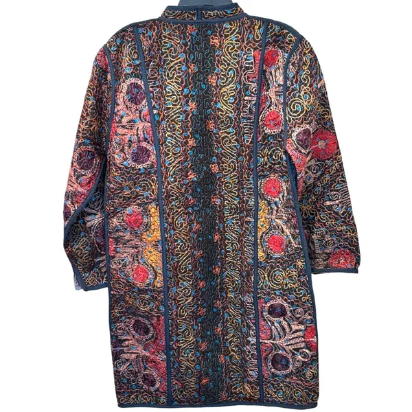 Quilted Embroidered Jacket Boho Artisan Coat Multicolor Statement Piece Multiple Size M - Image 8