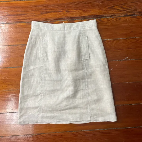 💥Brooks Brothers 100% Linen A-Line Skirt Cream Natural Pockets Size 8💛 - Image 5