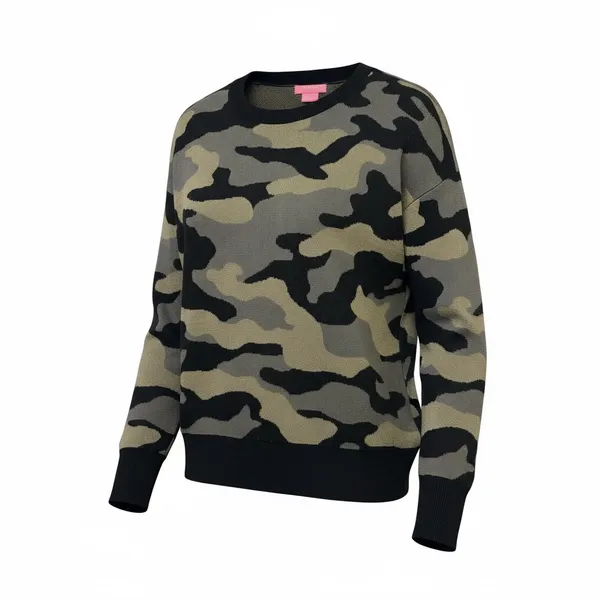 Isaac Mizrahi Green and Black Camo Pullover Knit Crewneck Sweater - Image 2