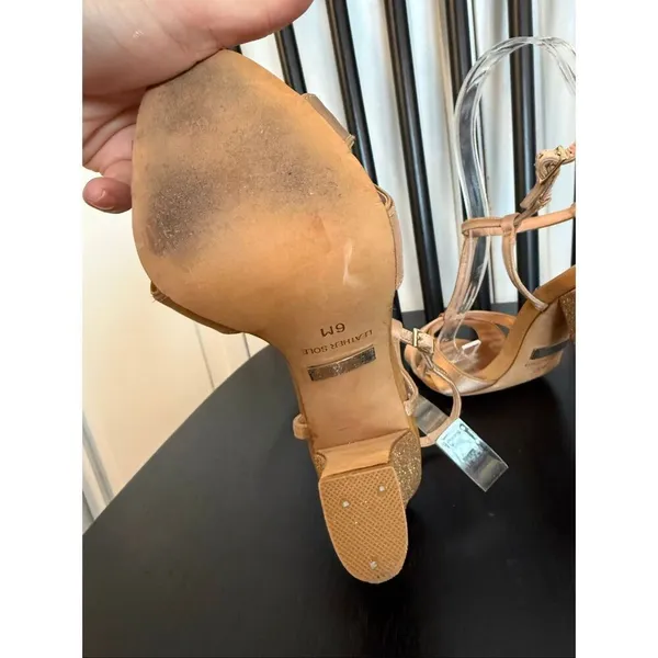 Badgley Mischka Jenie satin peeptoe sparkle block heel sandals size 6 - Image 6