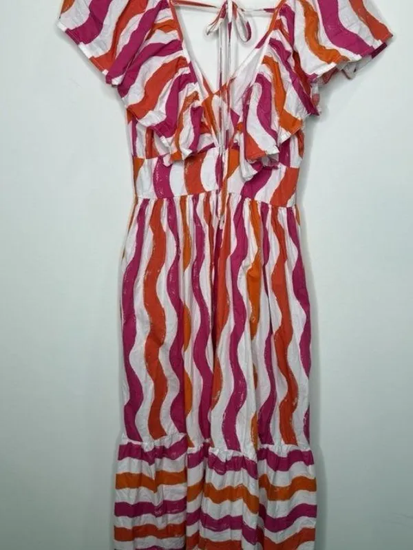 Flying Tomato Midi Dress Small Tiered Maxi Over The Hills Poplin Coastal Cottage - Image 4