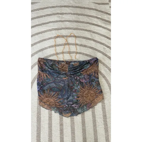 Romwe Whimsigoth Mesh Halter Top Beaded Sun Moon Print Boho Hippie Grunge Y2K Fest XL - Image 6