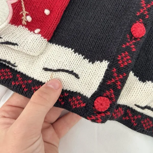 Vintage Karen Scott Snowman Sweater Cardigan Faux Fur Womens Large‎ L Snowflakes - Image 5