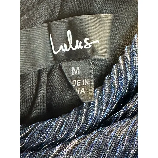 Lulus Tiered Mini Dress Womens Size Medium Blue Silver Metallic Pleated Cocktail - Image 7