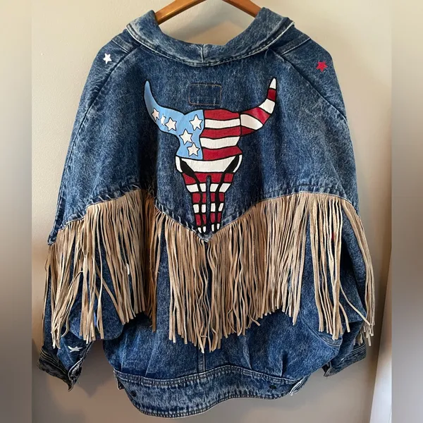 🤠Fringe Denim Western Jacket💃🏼 ~Large Blue - Image 9