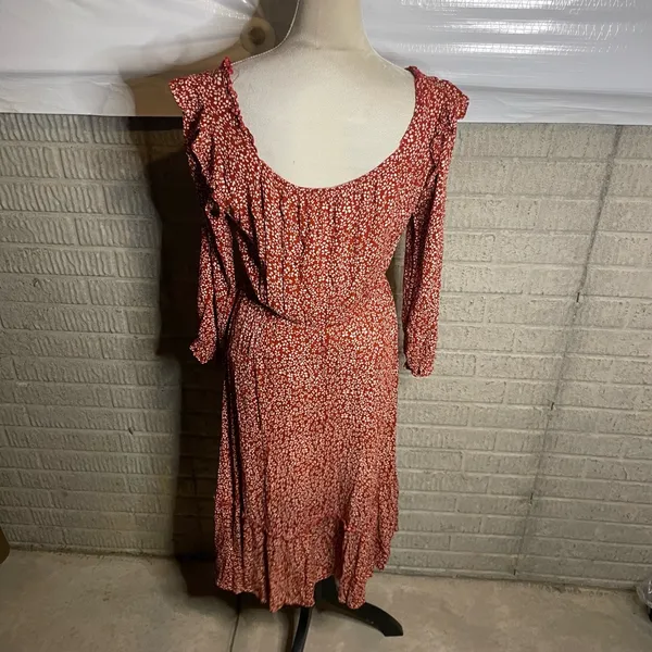 Hayden Los Angeles Womens Floral Print Long Sleeve Ruffled Midi Dress Size Large - Image 4