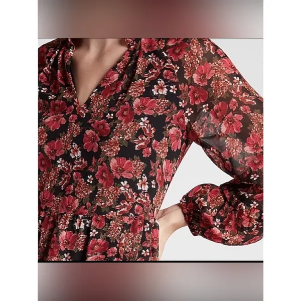 EXPRESS XL Black Mini Dress Black Rose Pink Floral Print Chiffon Flowy Flirty - Image 13
