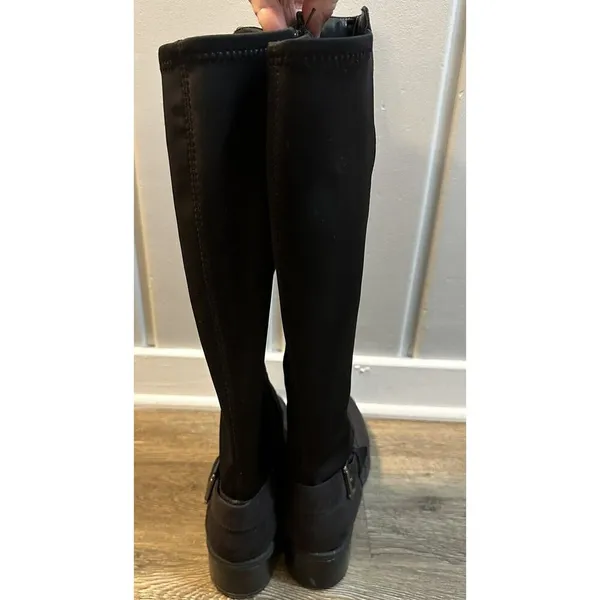 LAURA ASHLEY Amherst Knee Riding Boots Black Faux Suede Side Zip Buckle Size 8M - Image 6