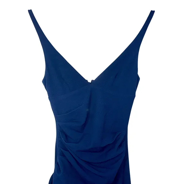 NWT Babyboo Violetta Navy Blue Ruched High Slit Ruffle Maxi Dress Womens Size XS - Image 10