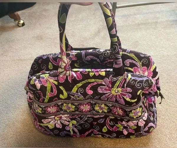 Vintage Vera Bradley Travel/Weekender Bag Floral Pink Brown Purple - Image 5