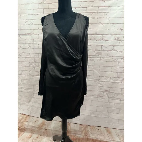 Black Cold Shoulder Long‎ Sleeve Mini Dress Wrap V Neck Cocktail - Image 4
