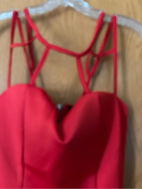 Papaya Red Strappy Back Bodycon Mini Dress - Image 5