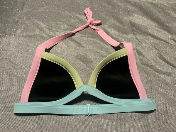 PINK Victoria's Secret Black, Pink, and Mint Bikini Top - Image 2