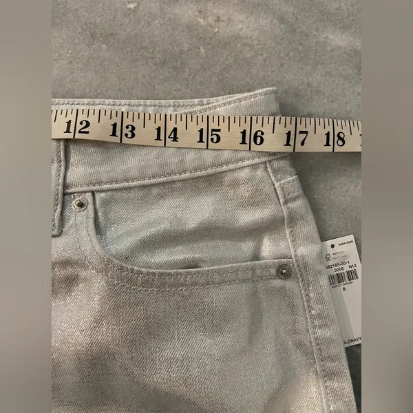 NWT Old Navy Size 8 Silver Shine Metallic Zip Stretch Denim A Line Mini Skirt - Image 11