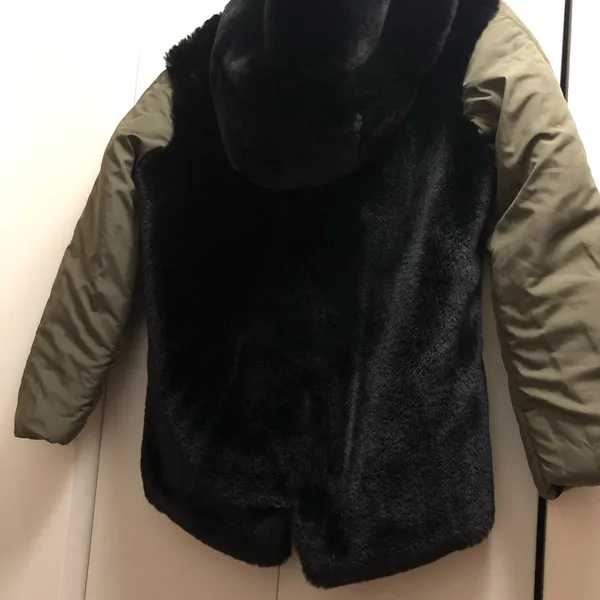 Faux fur detachable linen jacket size M Green Size M - Image 6