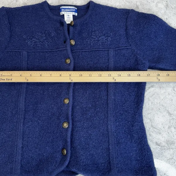 Vintage Pendleton Blue Wool Tailored Cropped Button-Up Jacket Preppy‎ XS-S - Image 8
