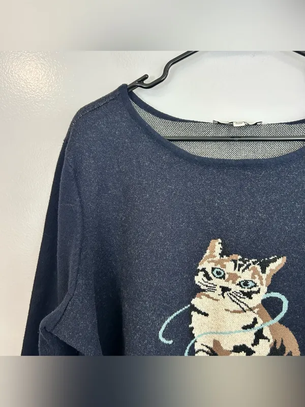 Astrologie Dark Navy Blue Cat/Kitten with Yarn Pullover Sweater Size XXL - Image 4