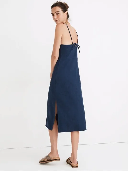 Madewell Blue Navy Indigo Knit Texture Knee-Length Midi Apron Cami Dress Size M - Image 2
