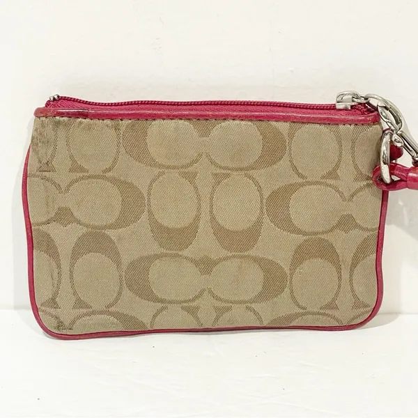 Coach Poppy Jacquard Monogram Signature‎ Small Wristlet Beige Pink Zip Pouch Bag - Image 5
