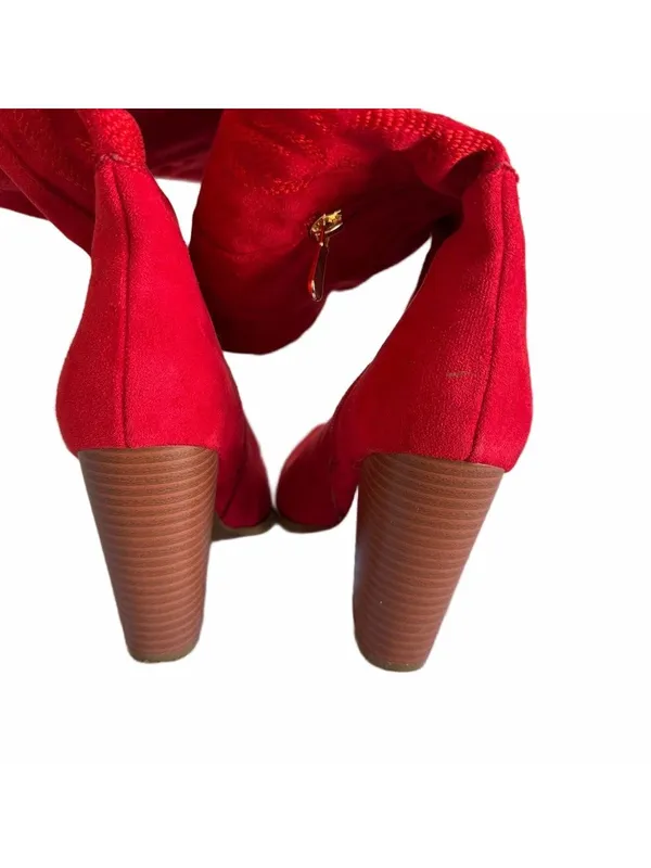 Women's Tall Red Faux Suede Western Theme Block Heel Boot Size 6.5 #2602028 - Image 7