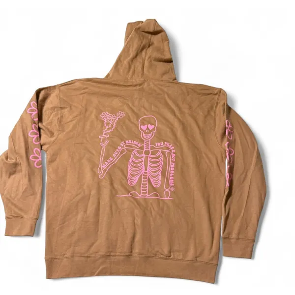 Brown Skeleton Graphic Hoodie with Pink Print – XL - Image 2