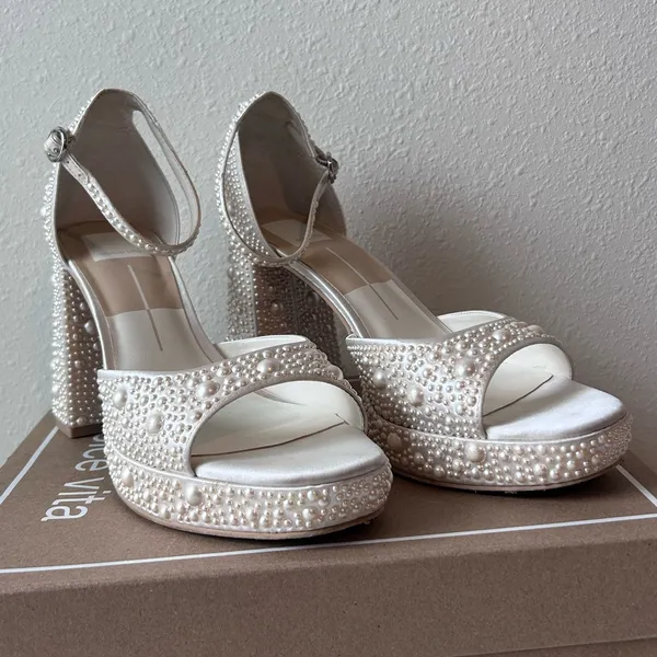 Pandro Pearl Heels True White Satin - Image 3