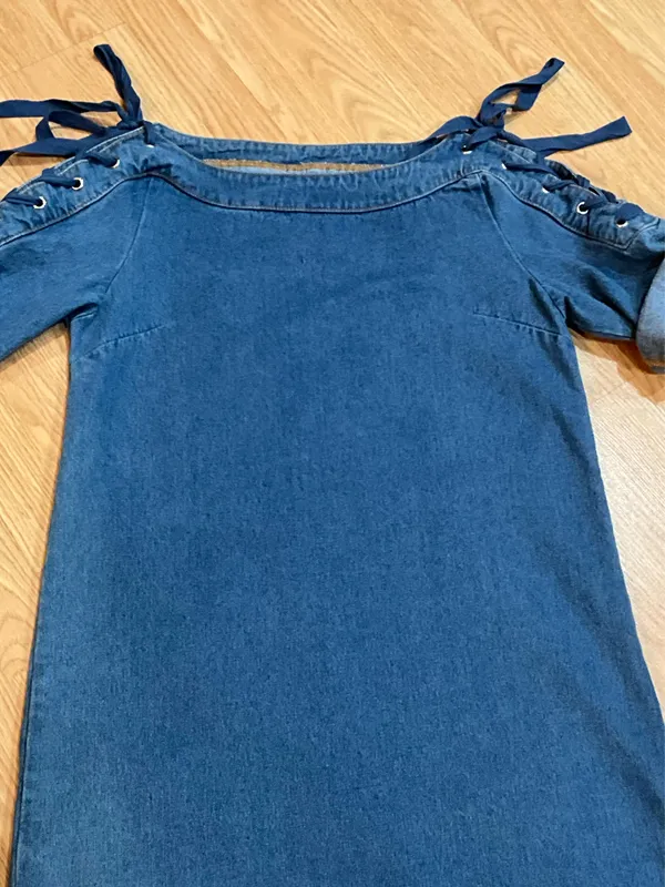 Anthropologie Maeve lace up shoulders denim dress - Image 10