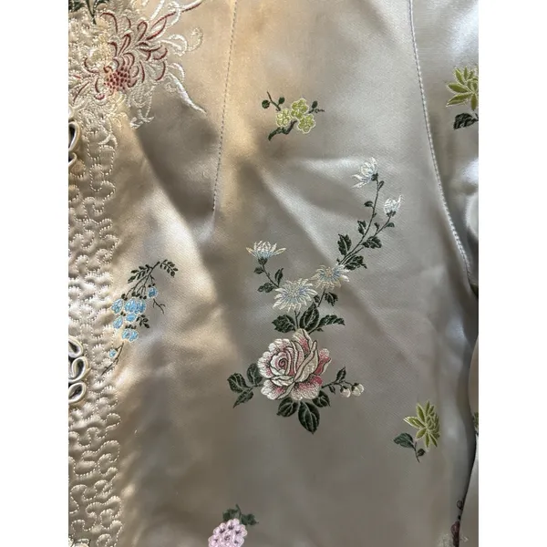 Peony Chinese Vintage‎ Satin Quilted Reversible Jacket Blue & Cream Floral Print - Image 10