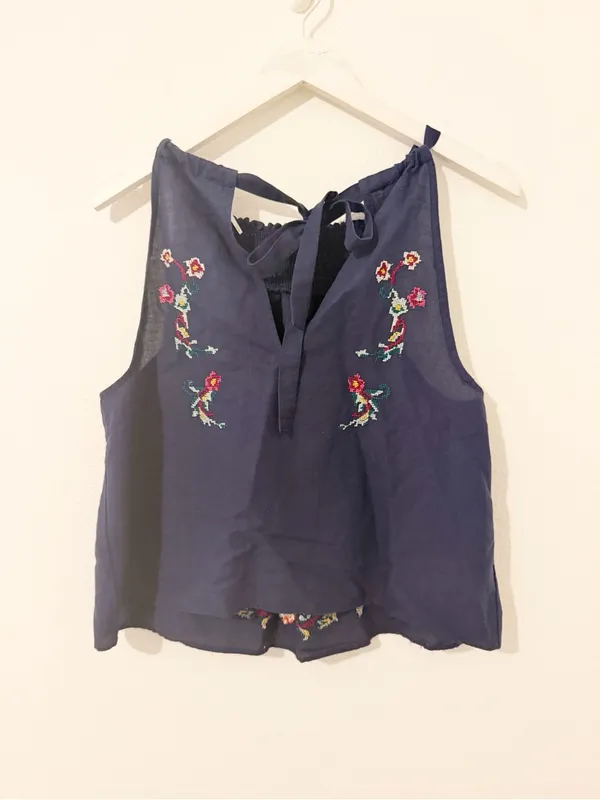 Free People Honey Pie Embroidered Floral Tank Top Blue Size Medium M - Image 6