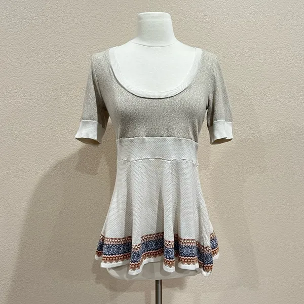 Free People Cream Fair Isle Fit & Flare Short Sleeve Knit Top Size XS - Image 6