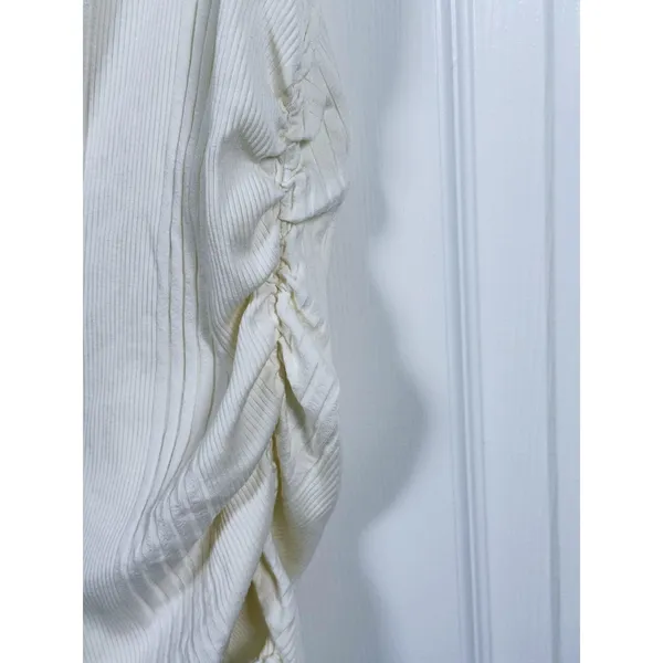NSF Womens Ribbed Ruched Tank Top High Neck Cotton Modal M White 90s Minimalist - Image 10