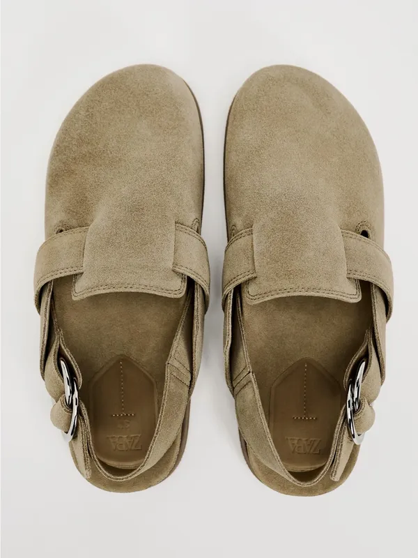 Zara Flat Suede Slip-On Clog in Dark Tan - Image 4