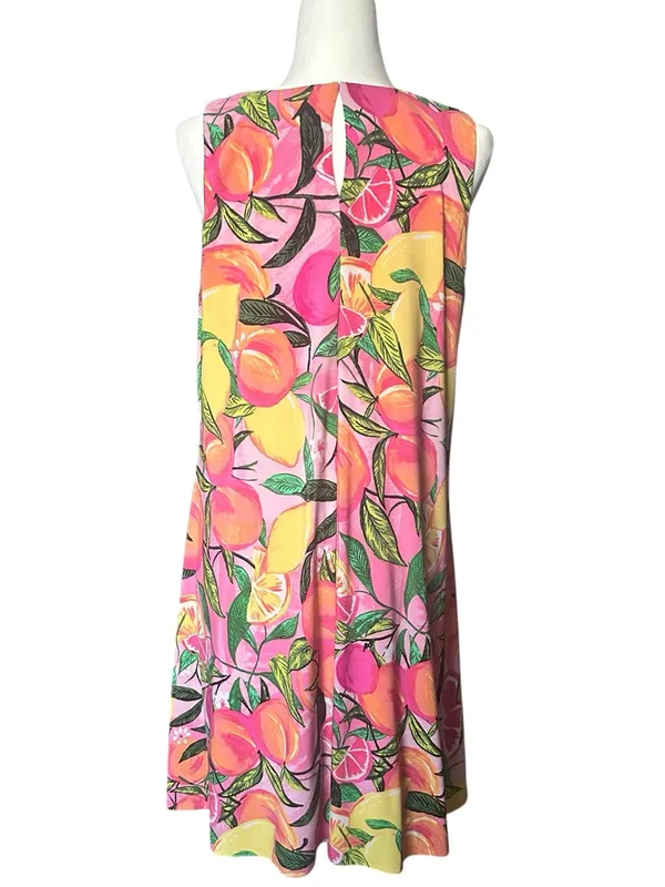 Pappagallo Gwen Peachy Keen Vibrant Summer Pink Tropical Fruit Swing Dress L - Image 5