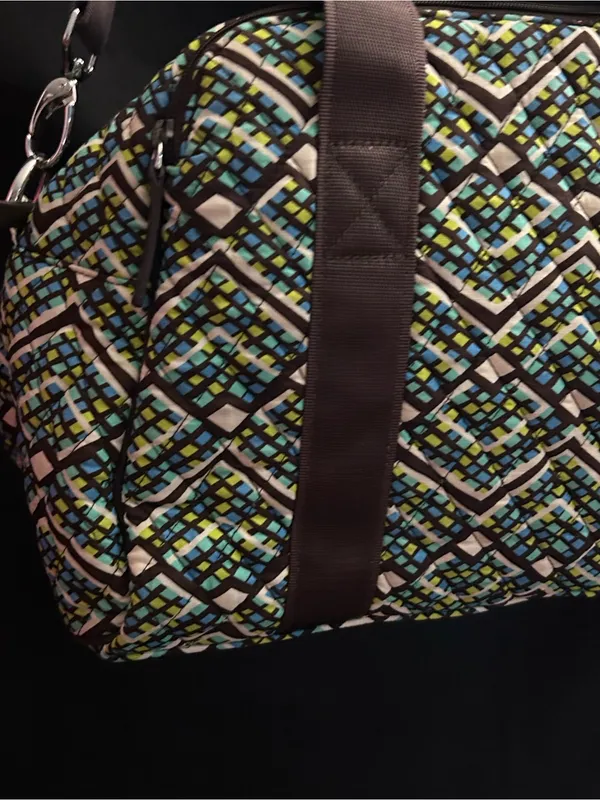 Vera Bradley Rainforest Geometric Multicolor Duffel Bag with Brown Straps - Image 11