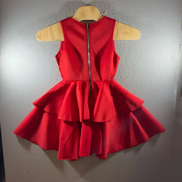 1550 | NWOT Red Lace‎ Peplum Layered Ruffle Mini Cocktail Holiday Dress Women S - Image 2