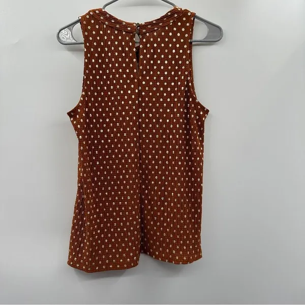 Anthropologie Metallic Brown‎ & Silver Polka Dot Print Sleeveless Top Size M - Image 2