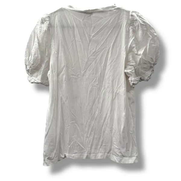 J.Crew Factory White Swiss Dot Top‎ Women’s Size Medium Puff Sleeve Pullover Tee - Image 2