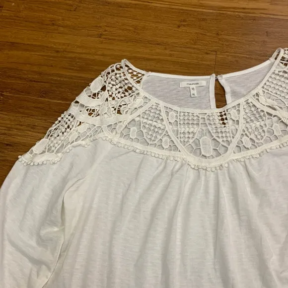 maurices Crochet‎ Trim Blouse Womens Size XL White Long Sleeve Top Boho Casual - Image 2