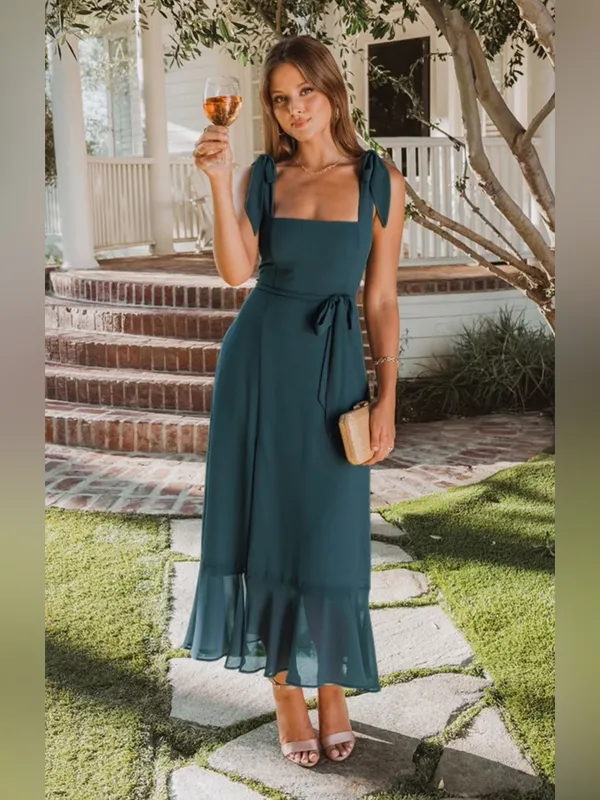Claire Midi Dress Show Me Your Mumu Emerald Chiffon Wedding guest bridesmaid - Image 2