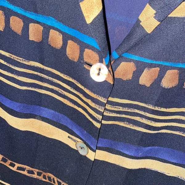 Dana Buchman Blue Brown Striped Silk Striped Button Down Shirt Women's Size 12P - Image 5