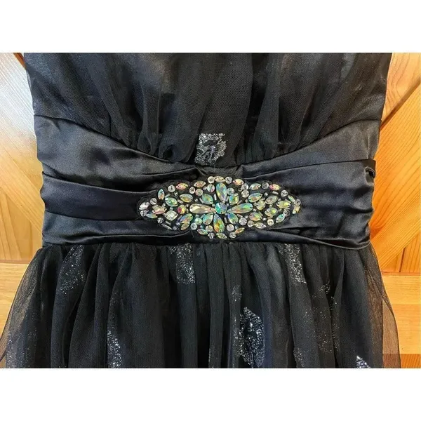 Deb Black Dress Halter floral Sparkly size 7/8 (3018) - Image 3
