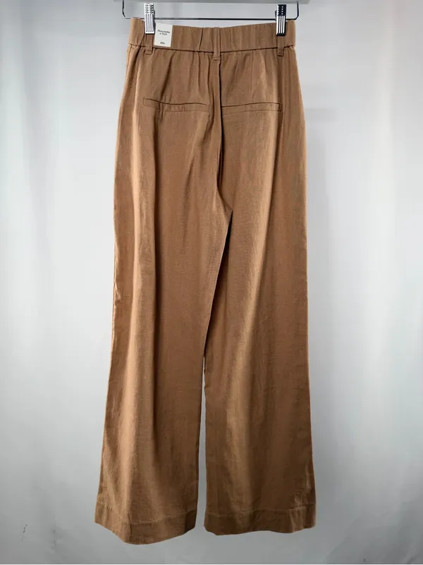 NWT Abercrombie & Fitch Linen Blend Wide Leg Trouser Pants Brown Size XXS‎ Short - Image 5