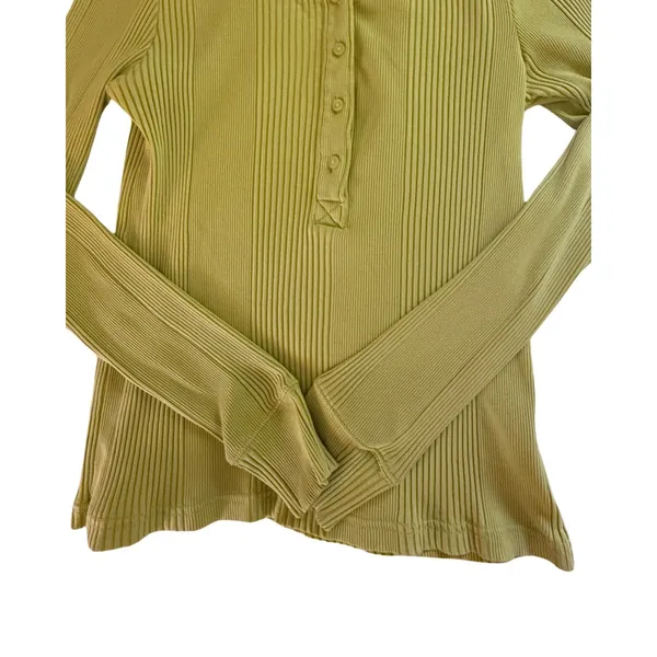 Aerie Top Womens Size M Ribbed Henley Long Sleeve Green Y2K Casual Comfort - Image 8