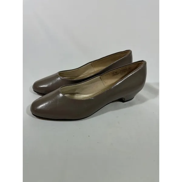 Hush Puppies Women's‎ Taupe Leather Slip On Block Heel Pumps Shoes 9M - Image 2