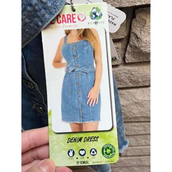 rewash Button-Front Denim Dress with Waist Tie blue small nwt - Image 6