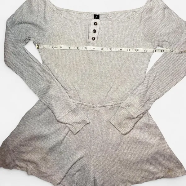 Urban Outfitters Out From Under Grey Long-Sleeve Off The Shoulder Lounge Romper, XS - Image 4